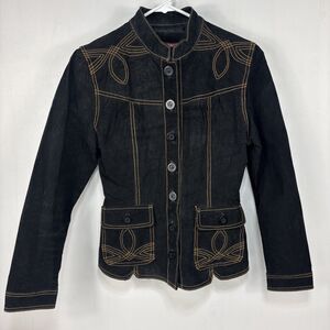 Vintage Jennyfer J Women's Black Leather Orange Stitch Western Jacket‎ Size M